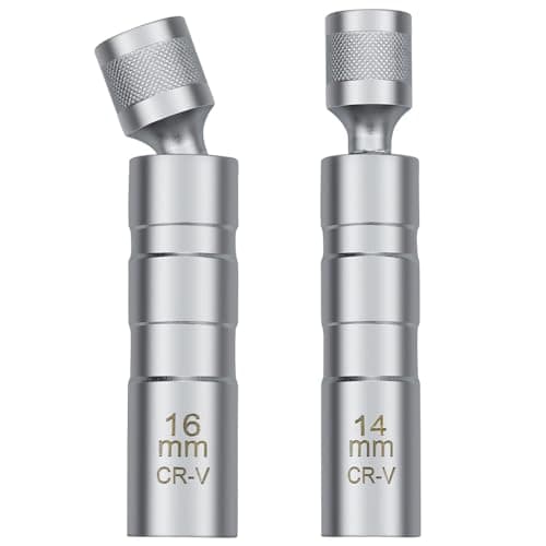 Image of 2Pcs Thin Wall Spark Plug Socke, 3/8 inch 12-Point Universal Joint Magnetic Swivel Spark Plug Socket Set, 14mm & 16mm Spark Plug Removal Tool for Motorcycle Spark Plugs and Small Car Engines