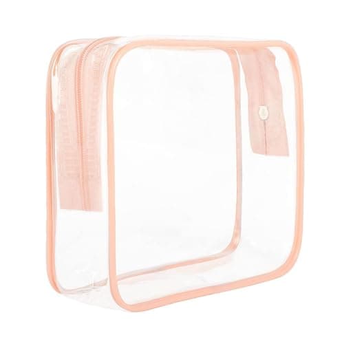Image of FIYUK Clear Travel Toiletry Bag TSA Approved Size Makeup Cosmetic Bag Portable Waterproof Transparent Pouch Storage, Pink