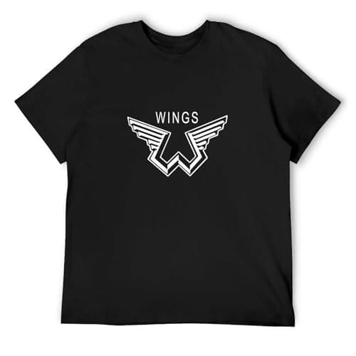 Image of Handmade Noodles Paul Men's McCartney Wings Logo The Beatle Vintage T Shirt Short Sleeve Funny Top Black 3XL