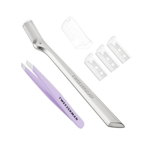 Image of Tweezerman Eyebrow Razor & Lavender Mini Slant Tweezer Set, Includes Brow Razor with 3 Replacement Blades & Lavender Mini Slant Tweezers, Amazon Exclusive, (Pack of 5)