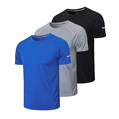 Image of HUAKANG 3Pack Sports Tshirts Men Running Top Short Sleeve Quick Dry T-Shirt Breathable Gym Tee Sport Shirts for Men(520 Black Grey Blue-L)