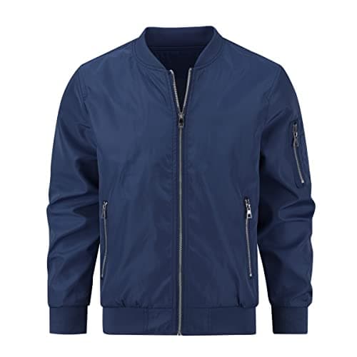 Image of YOUTHUP Men's Bomber Jacket Lightweight Casual Summer Sports Jackets Baseball Collar Cargo Outwear, Blue, 4XL