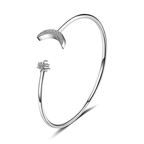 Image of 925 Sterling Silver Bracelet Made with Shiny White Zirconia Moon Star for Women Girls Anniversary Birthday Jewellery Gift
