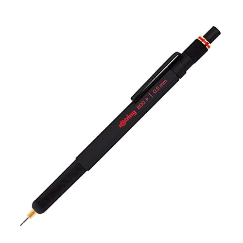 Image of rOtring 800+ Mechanical Pencil and Touchscreen Stylus | Twist-to-Retract HB 0.5 mm Propelling Pencil | Black Metal Barrel
