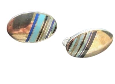 Image of Paul Smith Sterling Silver Oval Multi Diagonal Stripe Cufflinks