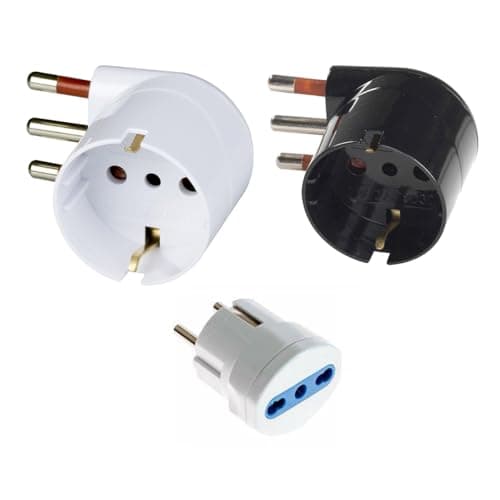 Image of ROSI Schuko/Italiano 90° Adapter, Plastic, CE Certified, Pack of 3, White or Black