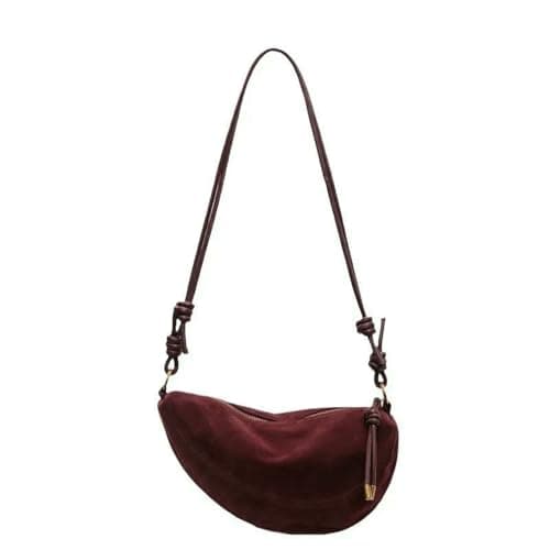 Image of CHENSHI handbags for women Velvet Material Zipper Shoulder Bag Simple Fashionable Crossbody Soft Western Style Handbag-burgundy