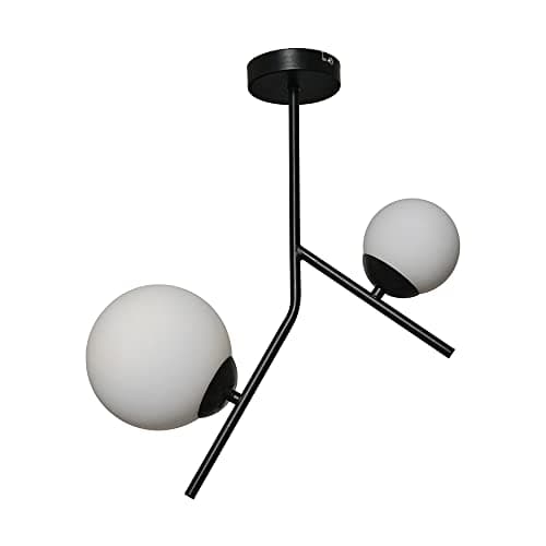 Image of MiniSun | Modern 2 Way Hanging Bar Matt Black and Opal Glass Globe Shade Ceiling Light Fitting | Pendant Lights, Home Décor & Improvement Essential | Mains Wired