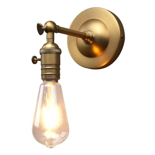 Image of Phansthy Industrial Wall Light with Switch Adjustable Arm Vintage Loft Wall Lamp Indoor Sconce Lighting Fixtures E27 Socket (Antique Brass)