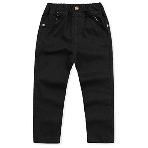 Image of BINIDUCKLING Boy's Uniform Pants Straight-fit Chino Pants Elastic Waistband Pull On School Trousers for Boys(Black,140/8-9 Years)