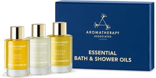 Image of Aromatherapy Associates Essential Bath & Shower Oil Gift Collection (3 Count of 9ml) containing Deep Relax, De-Stress Muscle, Revive Morning, Hand Crafted Natural Blend