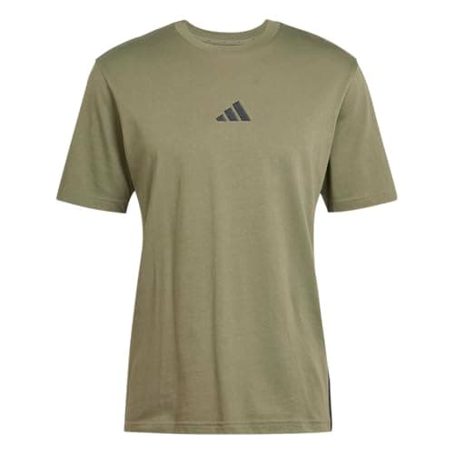 Image of adidas Men's Essential Three Stripes Single Jersey TEE, Olive strata/Black, M
