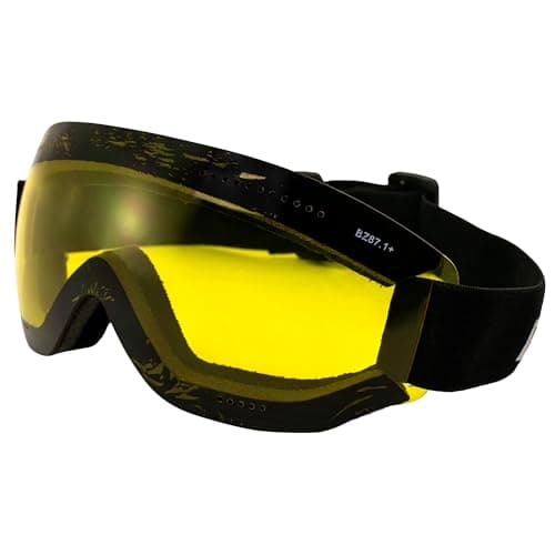 Image of Birdz Eyewear Thrush Sport Snowboarding Skydiving Motorcycle Riding Goggles Adjustable Strap Black Frame with Yellow Lens