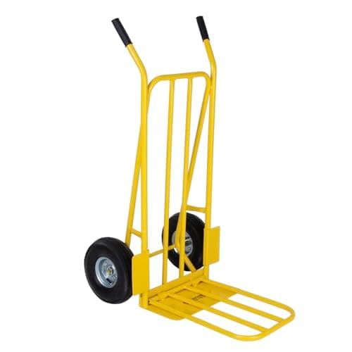 Image of BULLDOZER PRO Heavy Duty Sack Truck, Folding Platform Trolley, Pneumatic Tyres Sack Barrow, Durable Steel Frame, Rubber Handle Grips, Domestic & Commercial Use, 270kg Capacity, Yellow (112x56.5x47cm)