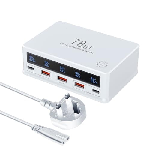 Image of Kitbox 78W USB Charger Multi Port USBC Charging Station with Smart Display 2 * 30W 2 * 25W ouput Fast USB Charger Hub for iPhone 17/16/15/14 plus/13/12 Pro max/11/SE,Galaxy S24/S23,Pixel 10/9/8 etc