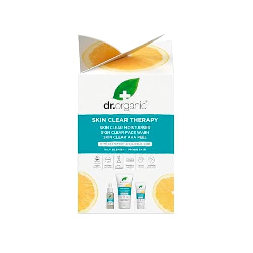 Image of Dr Organic - Skin Clear Therapy Set - Moisturiser, Face Wash & AHA Peel - Oil & Blemish Control, Pore Reducing & Clearer Skin - Vegan, Cruelty, Paraben & SLS Free - 50ml, 125ml & 30ml - Bundle