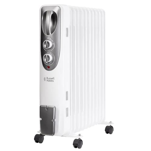Image of Russell Hobbs 2500W Oil Filled Radiator, 11 Fin Portable Electric Heater in White, Adjustable Thermostat with 3 Heat Settings, Overheat Protection, 25m sq Room Size 2 Year Guarantee RHOFR1106