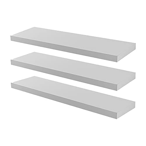 Image of Harbour Housewares Modern Floating Wall Shelves - 80cm - White - Pack of 3 - Photo Gallery Bookshelf Wall Shelf for Living Room Display, Bedroom, Office Storage