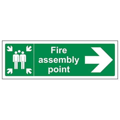 Image of V Safety Fire Assembly Point Arrow Right Sign - Landscape - 300mm x 100mm - 2mm Rigid Plastic