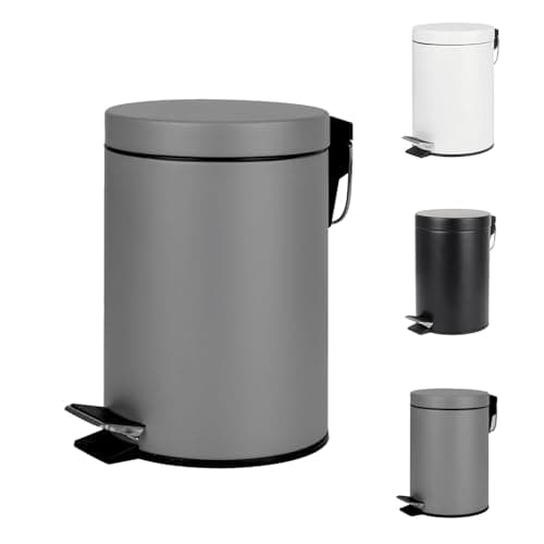 Image of Home Treats Small Pedal Bin for Bathroom - 3L Stainless Steel Waste Bin With Lid, Soft Close Hinge, Removable Inner Bucket (Silver)