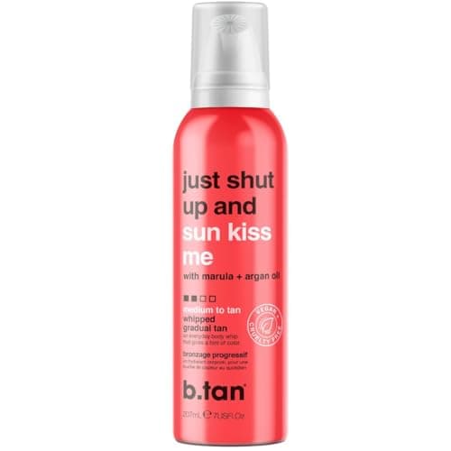 Image of b.tan Medium Gradual Self Tanner Whip | Just Shut Up & Sun Kiss Me - Lightweight, Daily Aerosol Foam to a Build Luscious, Golden Glow, Enriched with Hydrating Marula & Argan Oils, 207ml