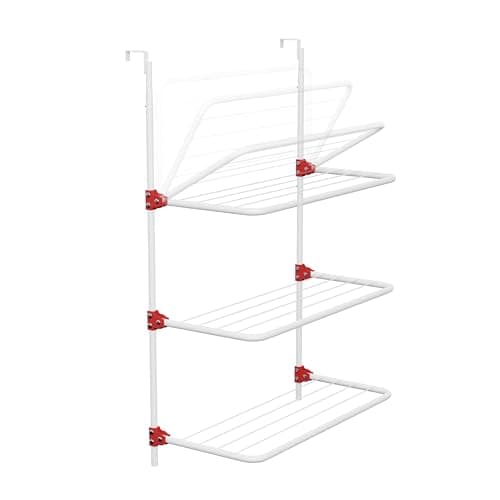 Image of Knight 3-Tier Over The Door Clothes Airer | Foldable Clothes Rail with Corner Spaces for Hangers | Sturdy Hanging Washing Laundry Airer | Indoor Clothes Drying Rack for Small Spaces (White)