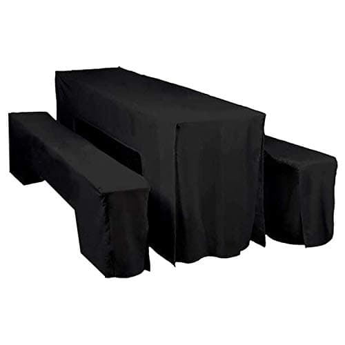 Image of Trimming Shop 3 Piece Black Polyester Beer Table and Bench Cover L Trestle Dining Table and Bench Slipcover Set Home Garden Bar BBQ Hotel Restaurant Wedding
