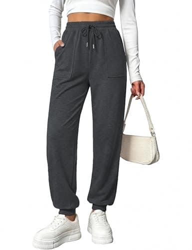 Image of Marvmys Joggers for Women Baggy Sweatpants with Pockets Tracksuit Jogging Bottoms High Waist Cargo Trousers Drawstring Workout Sport Dark Grey M