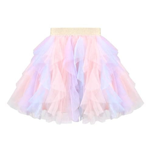 Image of Sunny Fashion Girls Tulle Skirt Ombre Layered Ruffle Glitter Fluffy Fairy Dress Up Costume Age 7-8 Years