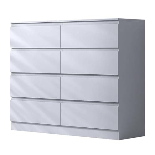 Image of FWStyle Matt White Large 8 Drawer Chest of Drawers. White Bedroom Furniture. Under drawer support bars. Scratch resistant.