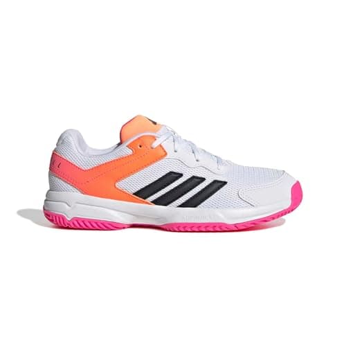 Image of adidas Women's Netcourt Pro Netball Shoes, FTWR White/Pink Fusion/Lucid Orange, 4.5 UK