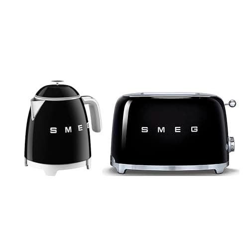 Image of Smeg 50’s Style Retro Range Breakfast Set, 0.8L 1400W Mini Kettle and Multi-Functional Control 2-Slice 950W Toaster, Black, KLF05BLUK/ TSF01BLUK