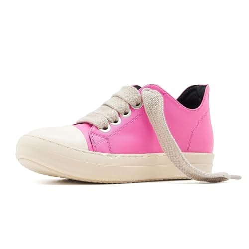 Image of ATBELL Womens Low Top Sneakers Jumbo Lace Up Fashion Walking Shoes White Black Canvas Shoe Unisex, Fuchsia, 8 UK