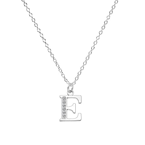 Image of Kraven S925 Silver Initial Necklace Charm Necklace, Dainty Cubic Zirconia Letter Dainty Necklaces Jewelry Birthday Gifts for Women Girls (E)