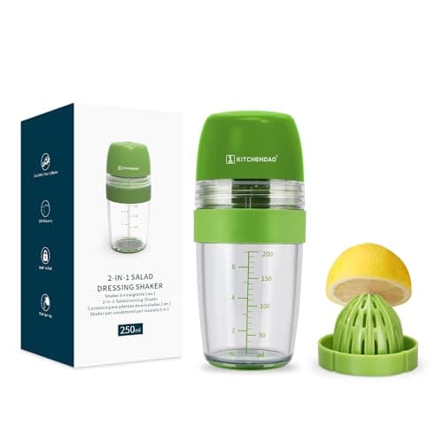 Image of KITCHENDAO 2 in 1 Salad Dressing Shaker Container with Juicer, Pour Spout, Leakproof, Soft Grip, Dishwasher Safe, BPA Free Travel Homemade Oil and Vinegar Salad Dressing Bottle Mixer Dispenser, 1 Cup