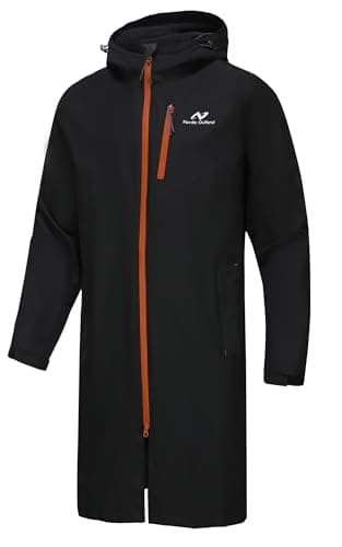 Image of NORDIC OUTLAND Rain Jacket Men,Waterproof Breathable Long Raincoat with Hood Mesh Lining,Windbreaker for outdoor activities (UK, Alpha, L, Regular, Regular, Black)