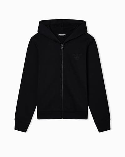 Image of Emporio Armani WOMAN'S ICONIC TERRY HOODED FULL ZIP SWEATSHIRT BLACK M