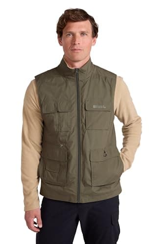 Image of Mountain Warehouse Trek II Mens Gilet - Lightweight Body Warmer, Fast Drying Vest, Shrink & Fade Resistant, Many Pockets Gilet Jacket - Spring, Summer, Travelling Khaki L