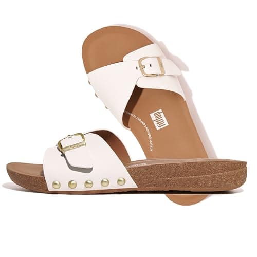 Image of Fitflop iQUSHION ADJUSTABLE BUCKLE LEATHER SLIDES