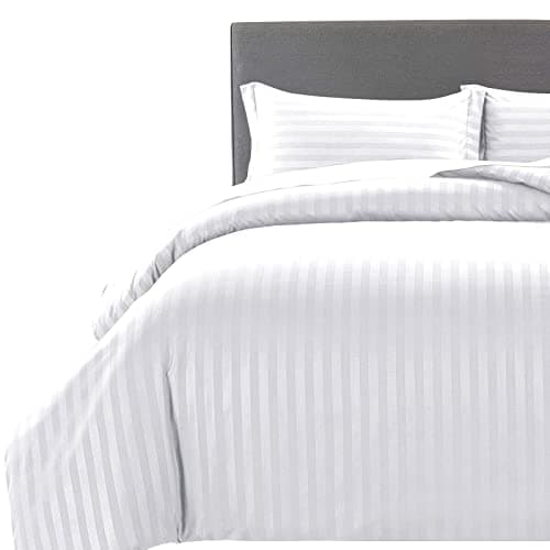 Image of MOONLIGHT20015 King Size Duvet Cover Sets Reversible Stripes Satin Bedding Set with 2 Pillowcases Soft Hypoallergenic Duvet Covers (White 230x220)