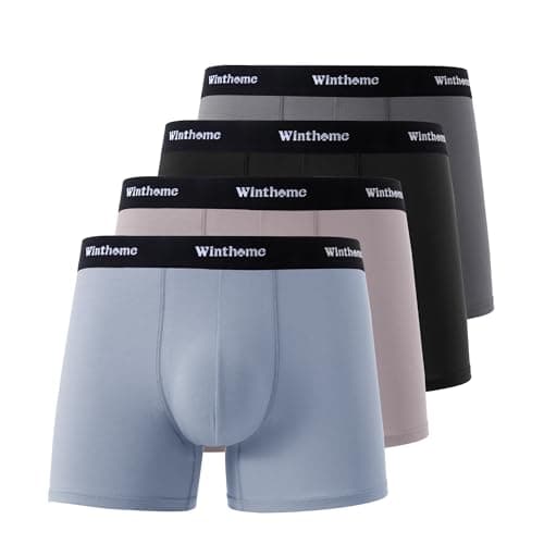 Image of Winthome Mens Boxers Shorts Multipack 4 Pack, Breathable Stretch Cotton Boxers for Men, Wide Comfort Waistband, No Itchy Labels, 3D Pouch + No Ride Up Mens Underwear Trunks