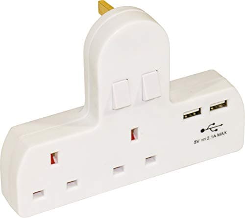 Image of Eagle Two Gang Switched Mains Adaptor with 2 x USB Charging Points