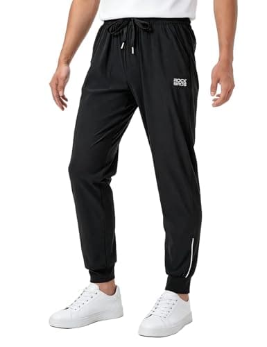 Image of ROCKBROS Men’s Cycling Trousers Lightweight Breathable Quick-Drying Sport Cycling Pants Outdoor Pockets Reflective Jogging Pants Training Hiking MTB Running Trousers, Black L
