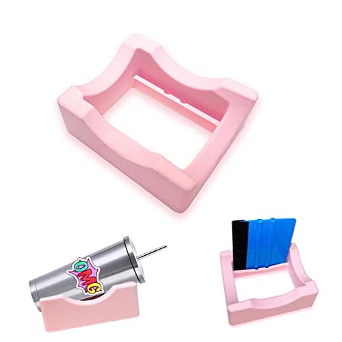 Image of LexRory Cup Cradle for Tumbler Crafts, Silicone Mugs Holder Small 2-Angle Support Tumbler Stand with Felt Edge Squeegee to Apply Vinyl Decals for Cup Projects