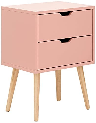 Image of GFW Nyborg 2 Drawer Bedside Table Lamp Side Chest Cabinet Storage, 30 cm Width x 56 cm Height x 40 cm Depth, Coral Pink