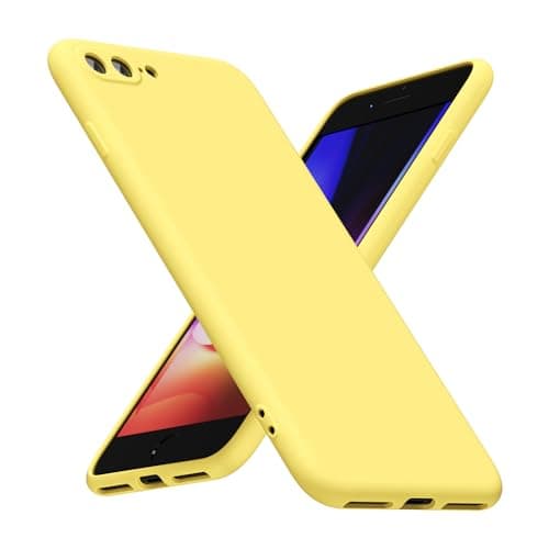 Image of LoeoeL for iPhone 8 Plus/ 7 Plus Phone Case Silicone, Minimalist Ultra Thin Slim Soft Rubber Gel Solid Color Matte TPU Cute Case for Women Men, Girly Plain Aesthetic Design & Camera Cover, Yellow