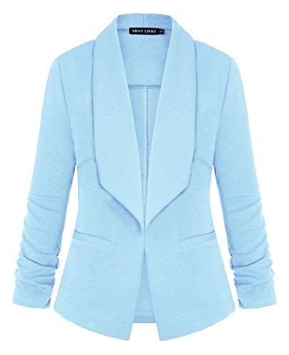 Image of MINTLIMIT Womens Casual 3/4 Sleeve Open Front Blazer Pockets Work Suit Office Jacket,Bright Blue,Large