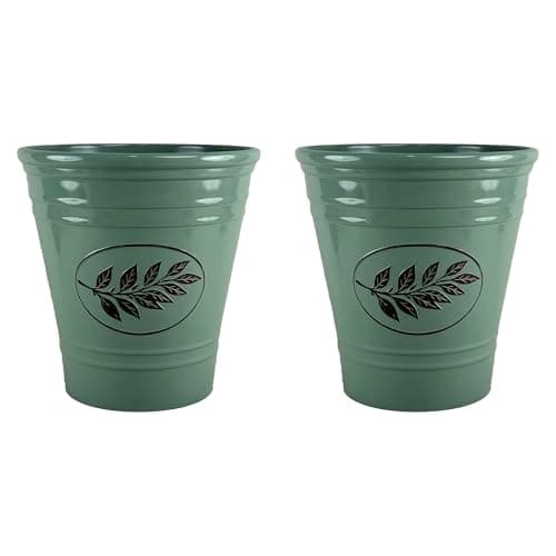 Image of Country Style Gloss Plastic Planter - Green, Set of 2-40cm (H) x 40cm (Dia) - Suitable for Indoor or Outdoor Use.