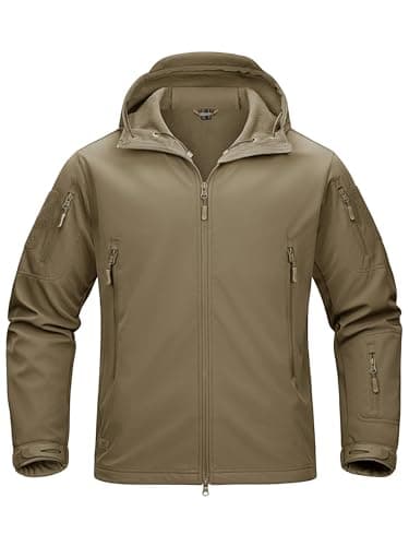 Image of TACVASEN Lightweight Men's Casual Jacket Waterproof Softshell Walking Jacket Fleece Tactical Coats Thermal Winter Jackets Khaki L