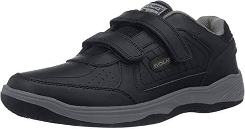 Image of Gola Mens Belmont Easy Close Strap Wide Fitting Coated Leather Trainers (12 UK, Black Grey)